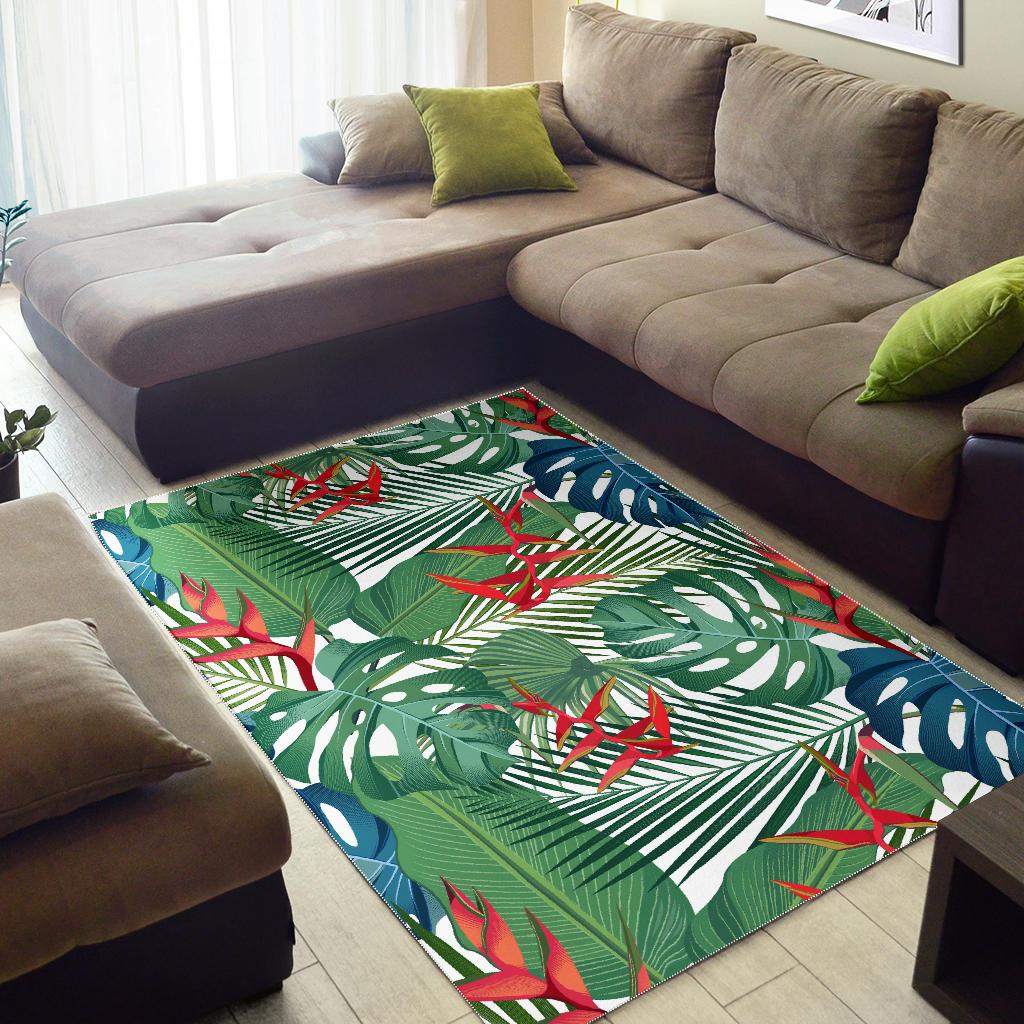 heliconia palm and monstera  leaves pattern Area Rug