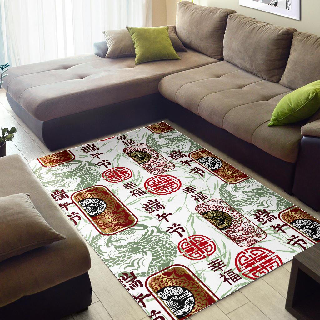 Dragon Pattern Happy Dragon Boat Festival Area Rug