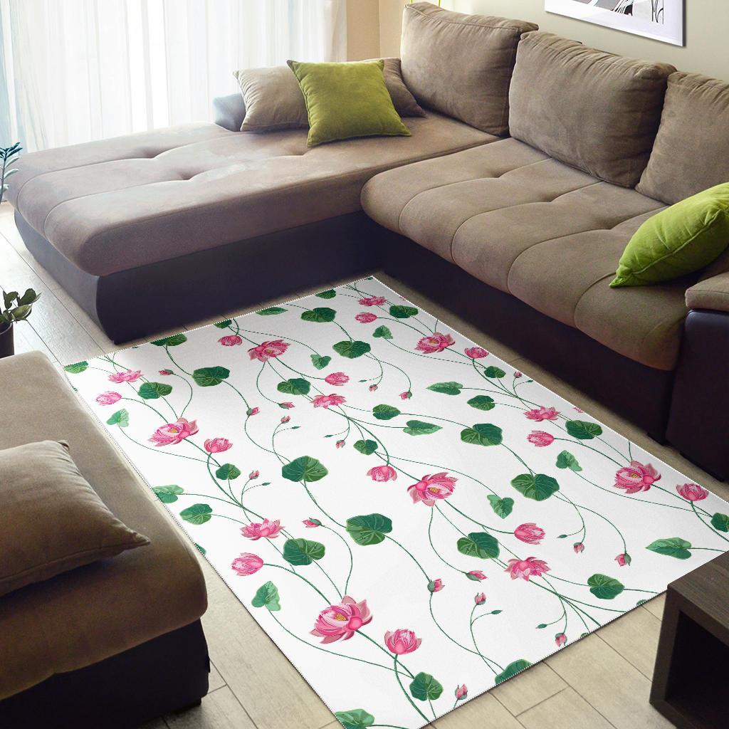 Pink Lotus Waterlily Flower Pattern Area Rug