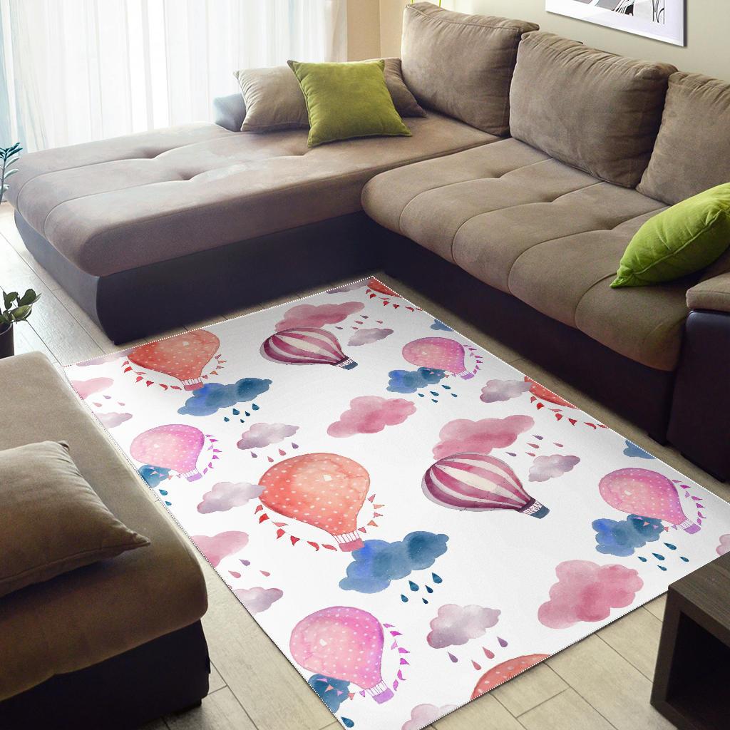 Watercolor air balloon cloud pattern Area Rug