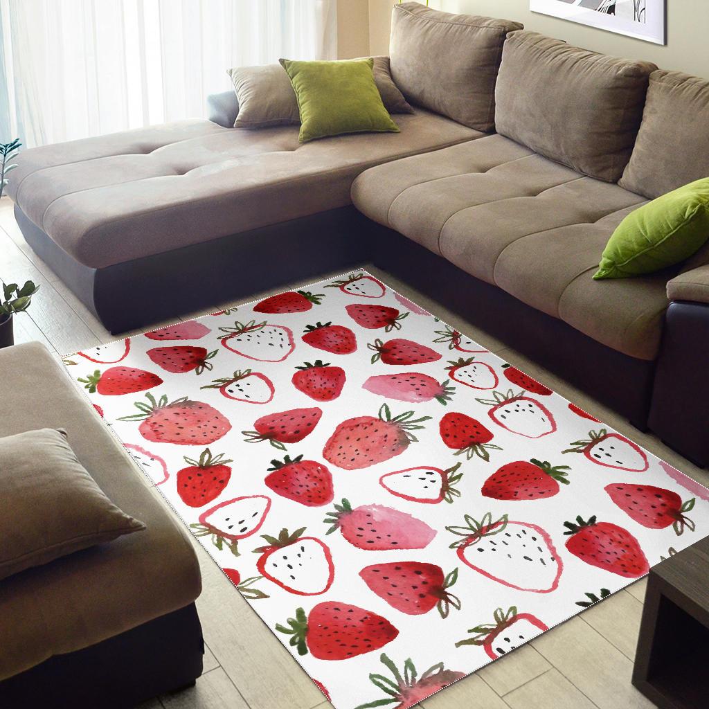 watercolor hand drawn beautiful strawberry pattern Area Rug