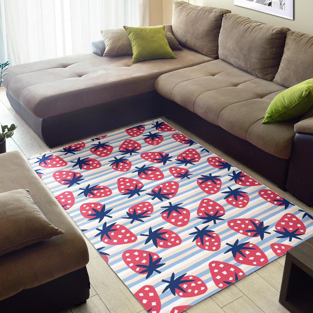 Strawberry pattern blue lines background Area Rug