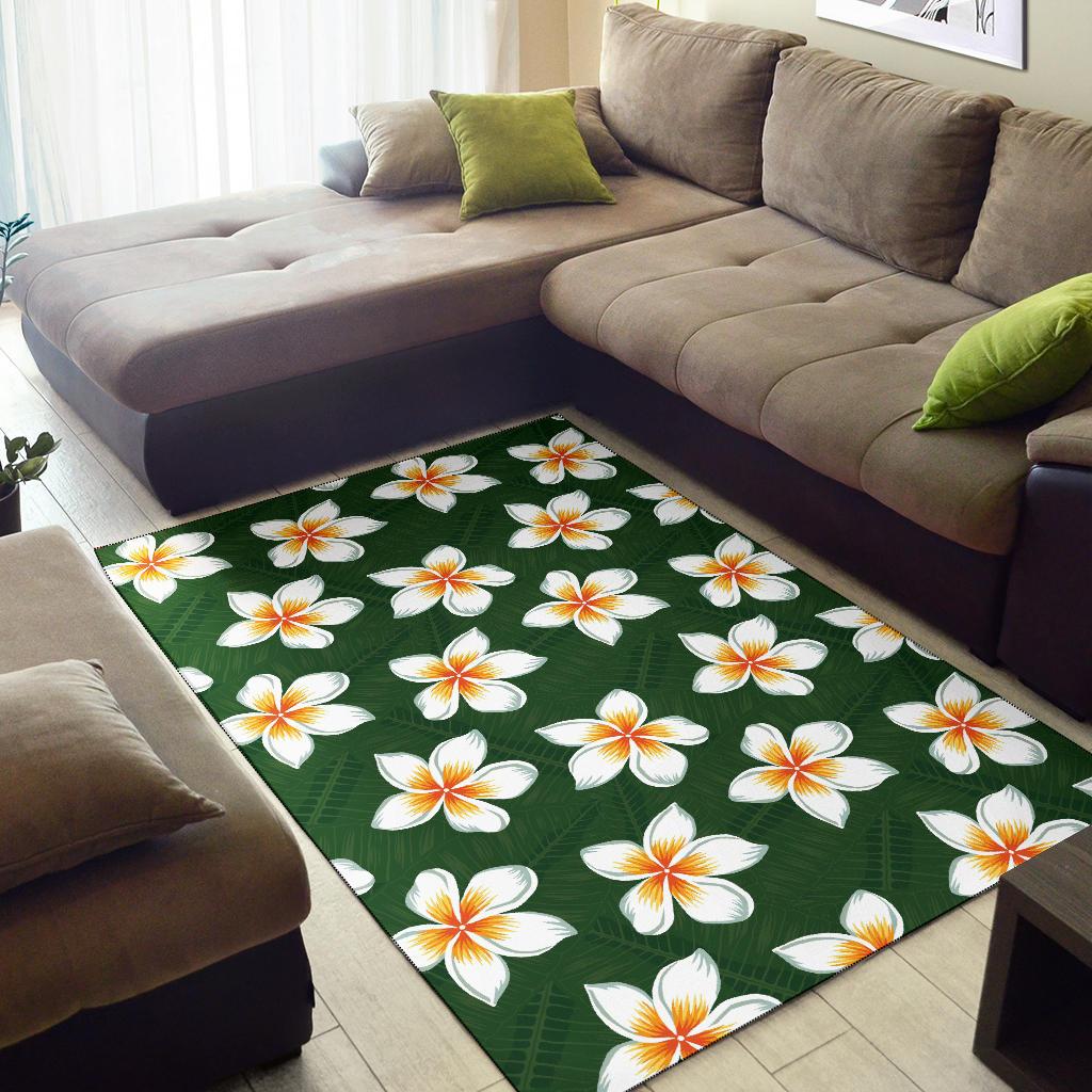 White Plumeria Pattern Print Design PM020 Area Rugs