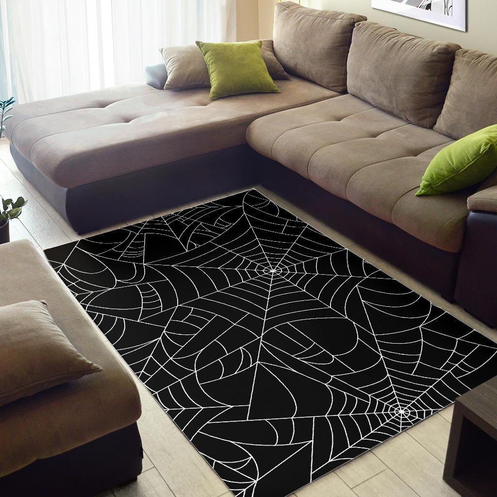 Spider web pattern Black background white cobweb Area Rug