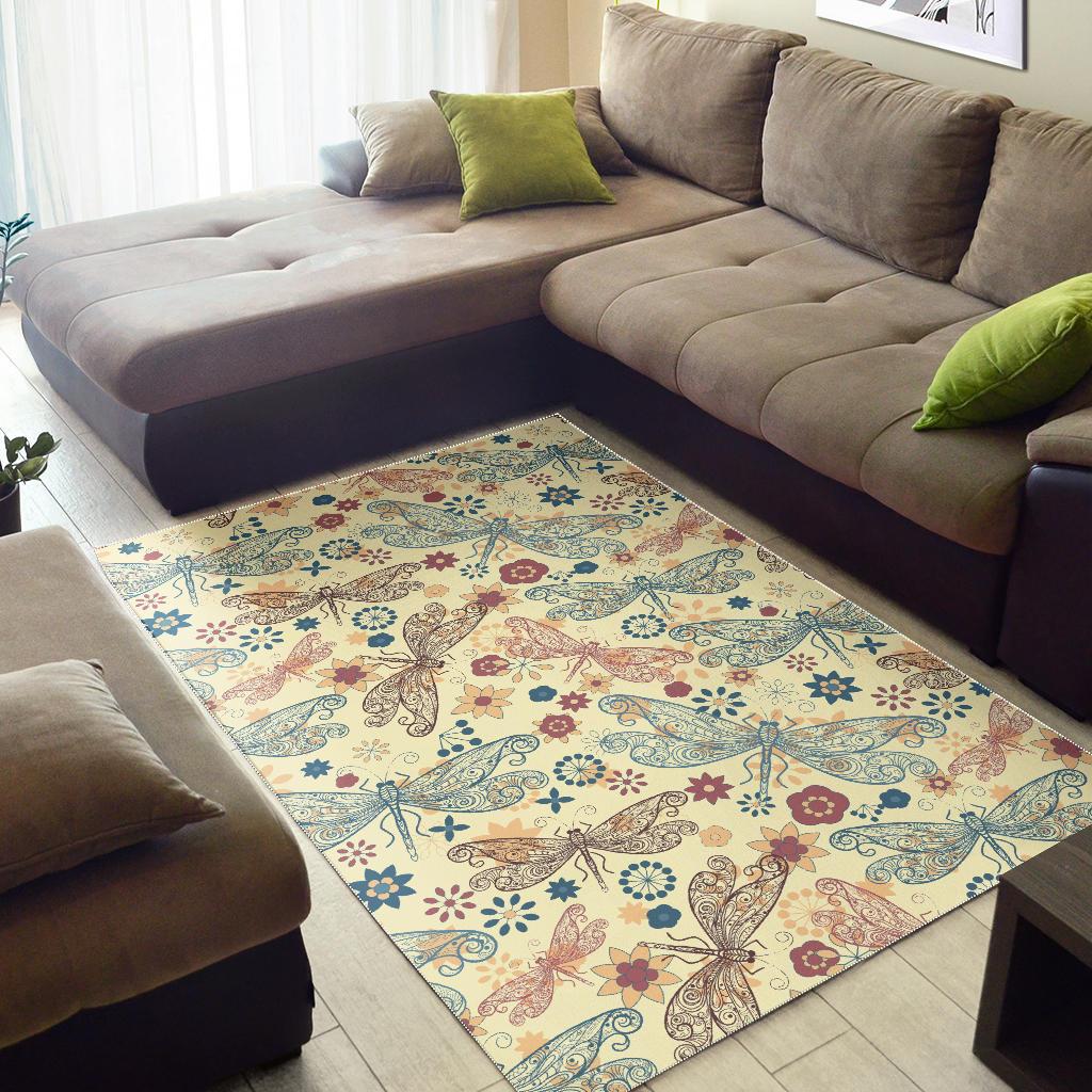 Dragonfly Flower Pattern Area Rug