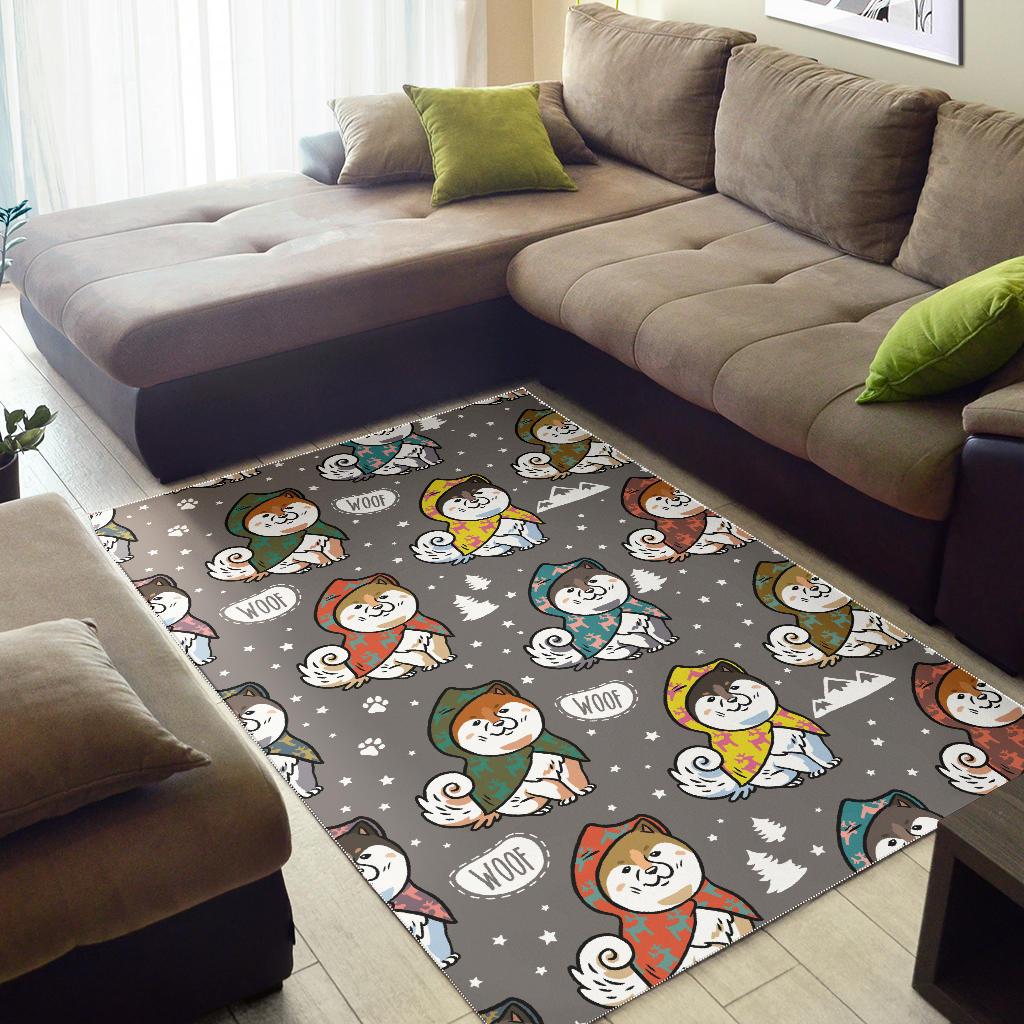 Cute Siberian Husky Raincoat Pattern Area Rug
