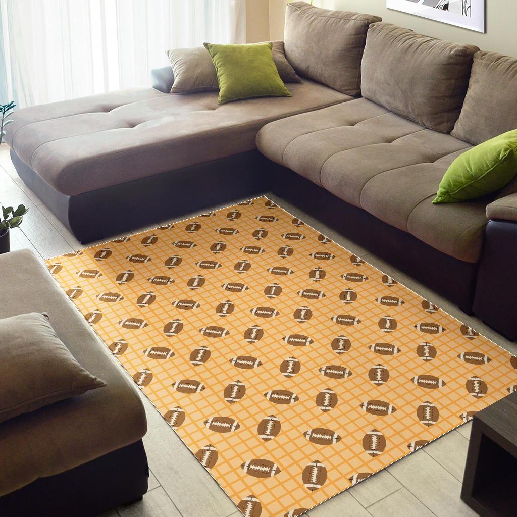 American Football Ball Pattern Yellow Background Area Rug
