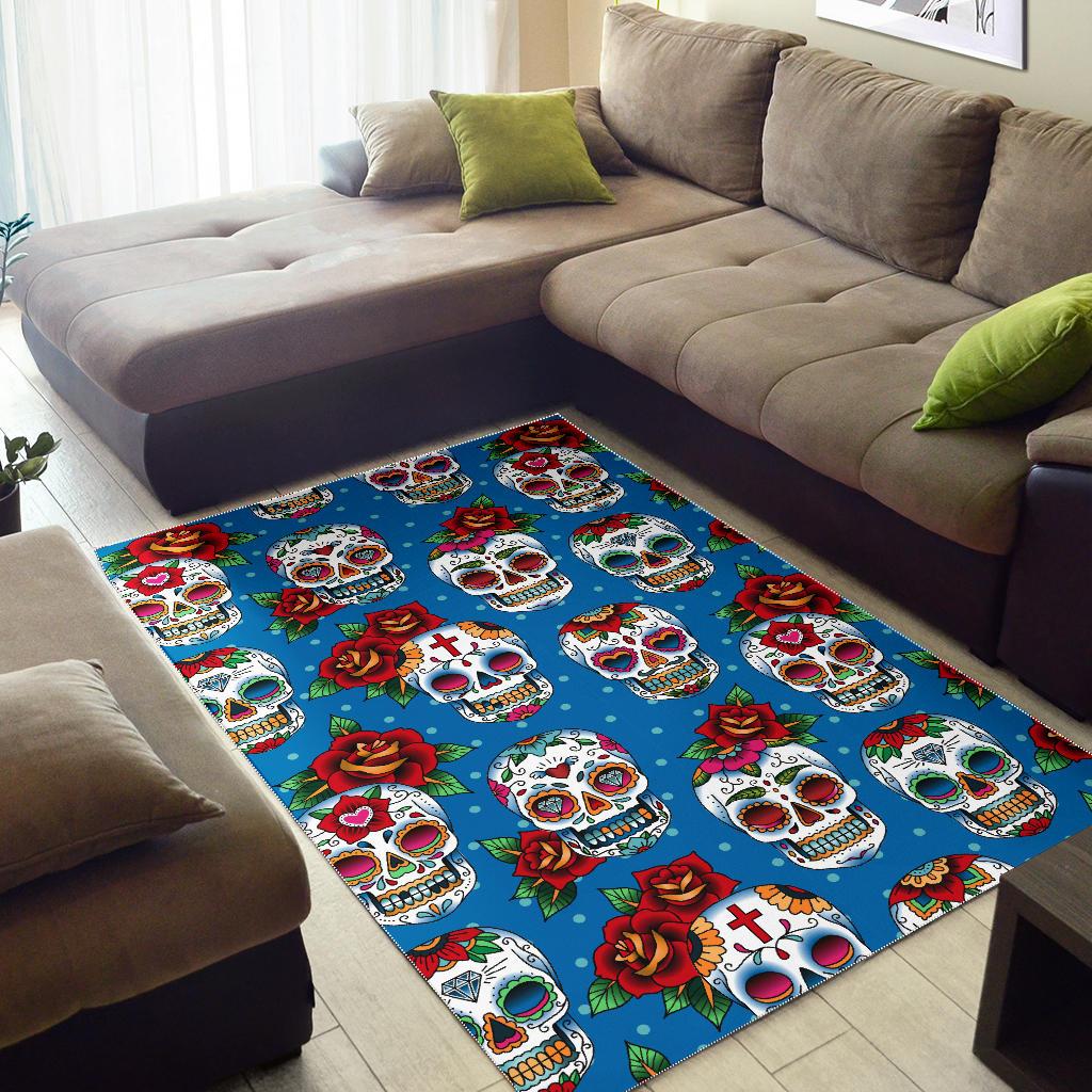 Suger Skull Rose Pattern Area Rug