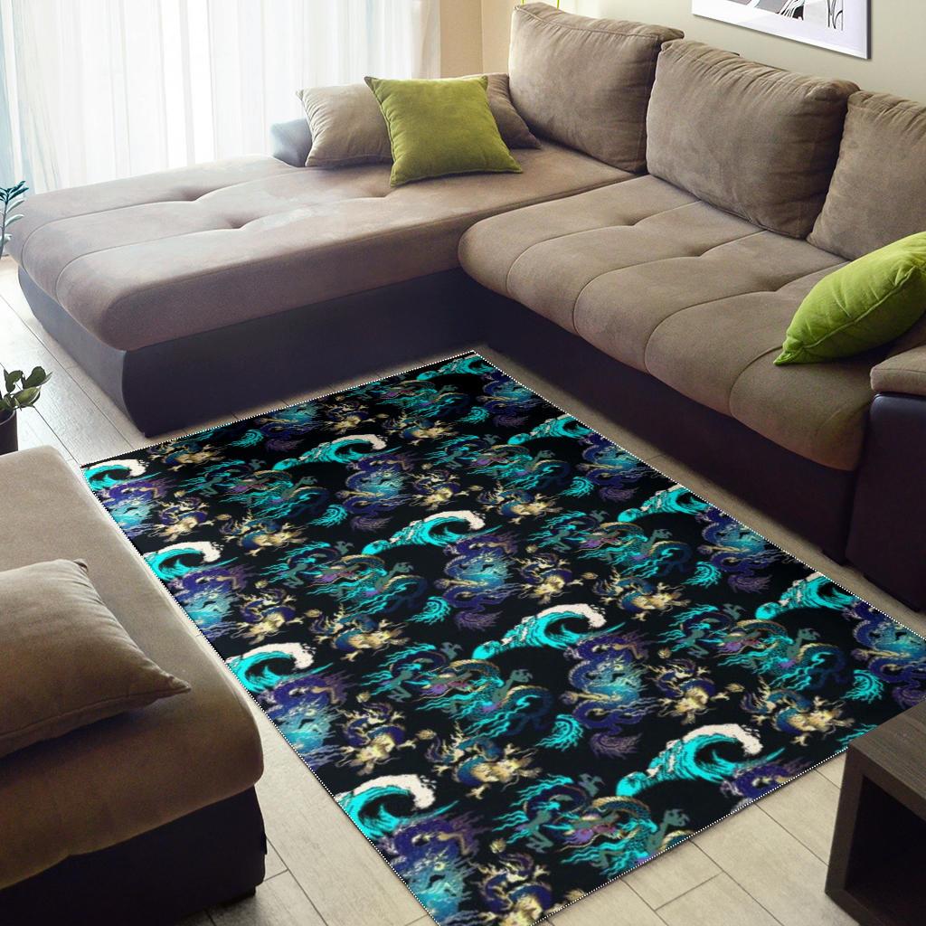 Dragon sea wave pattern Area Rug