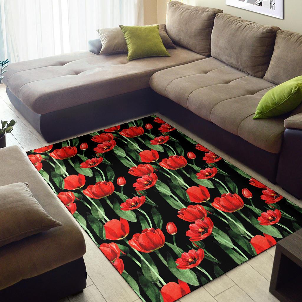 Tulip Red Pattern Print Design TP03 Area Rugs