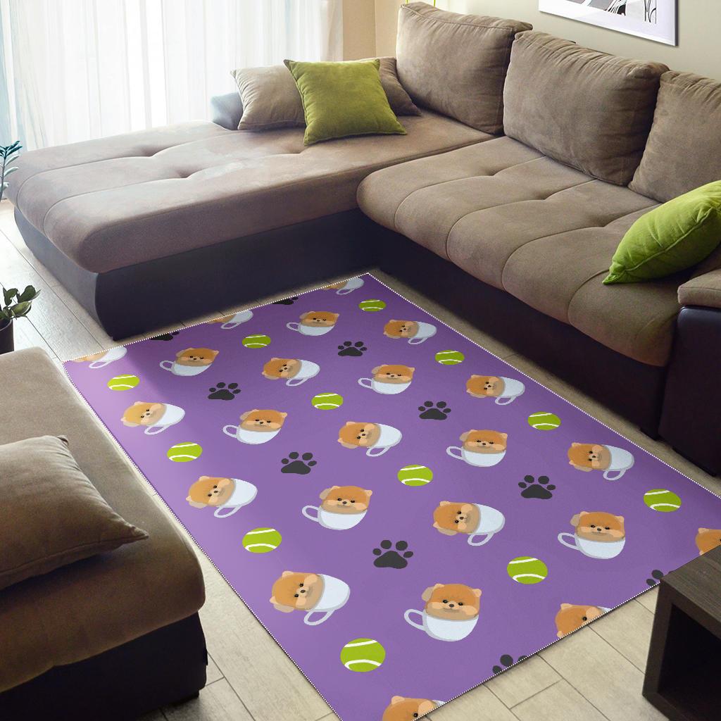 Pomeranian in Cup Pattern Area Rug