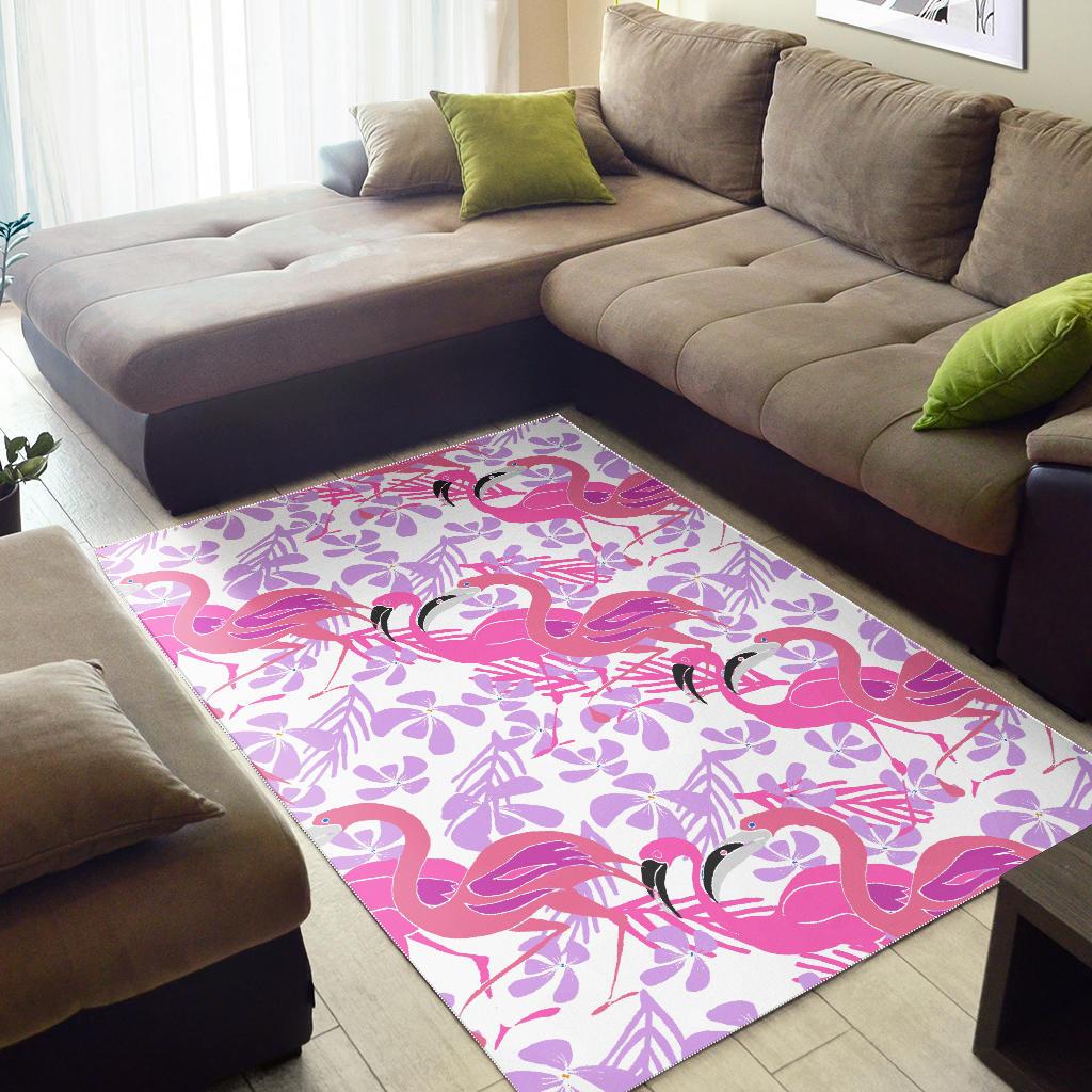 Pink flamingo flower pattern Area Rug