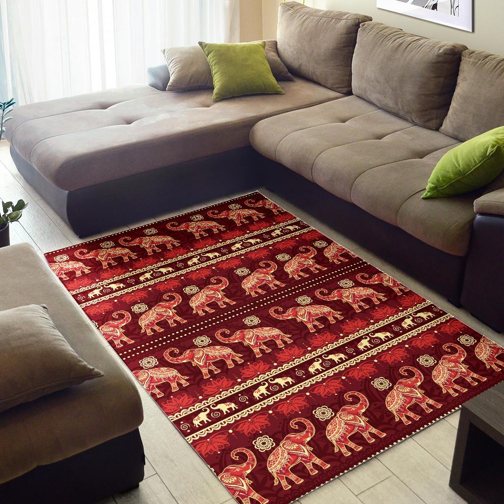 Elephant Red Pattern Ethnic Motifs Area Rug