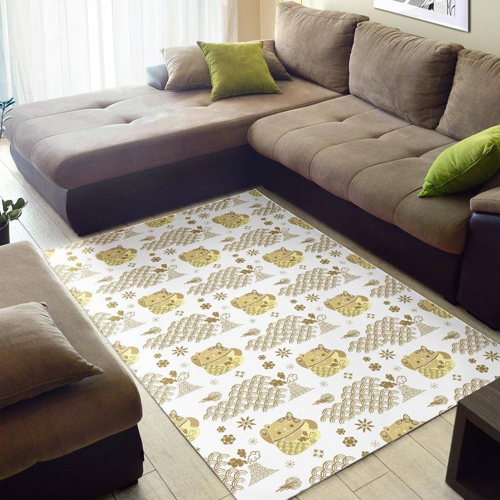 Gold Meneki Neko Lucky Cat Pattern Area Rug