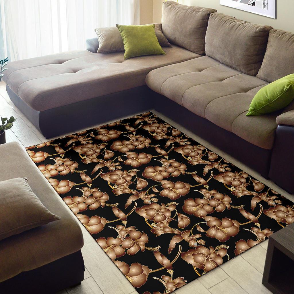Brown Hibiscus Pattern Print Design HB06 Area Rugs