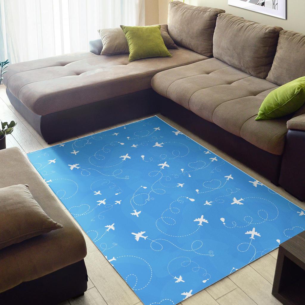 Airplane Pattern Blue Backgroung Area Rug