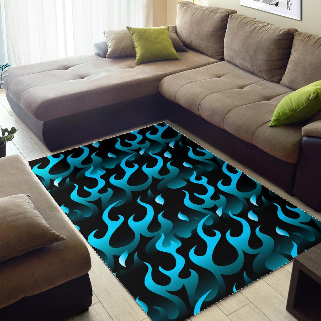 Blue Flame Fire Pattern Background Area Rug