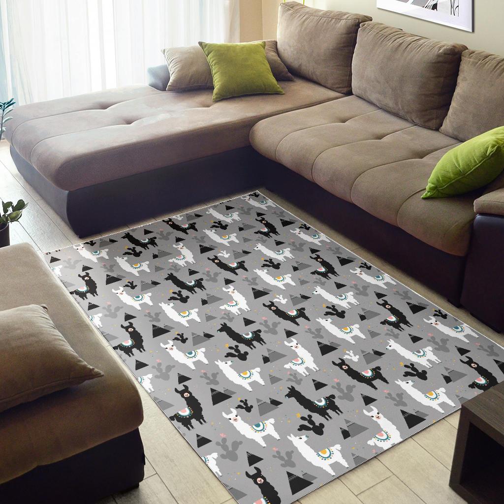 Black and White Llama Pattern Area Rug