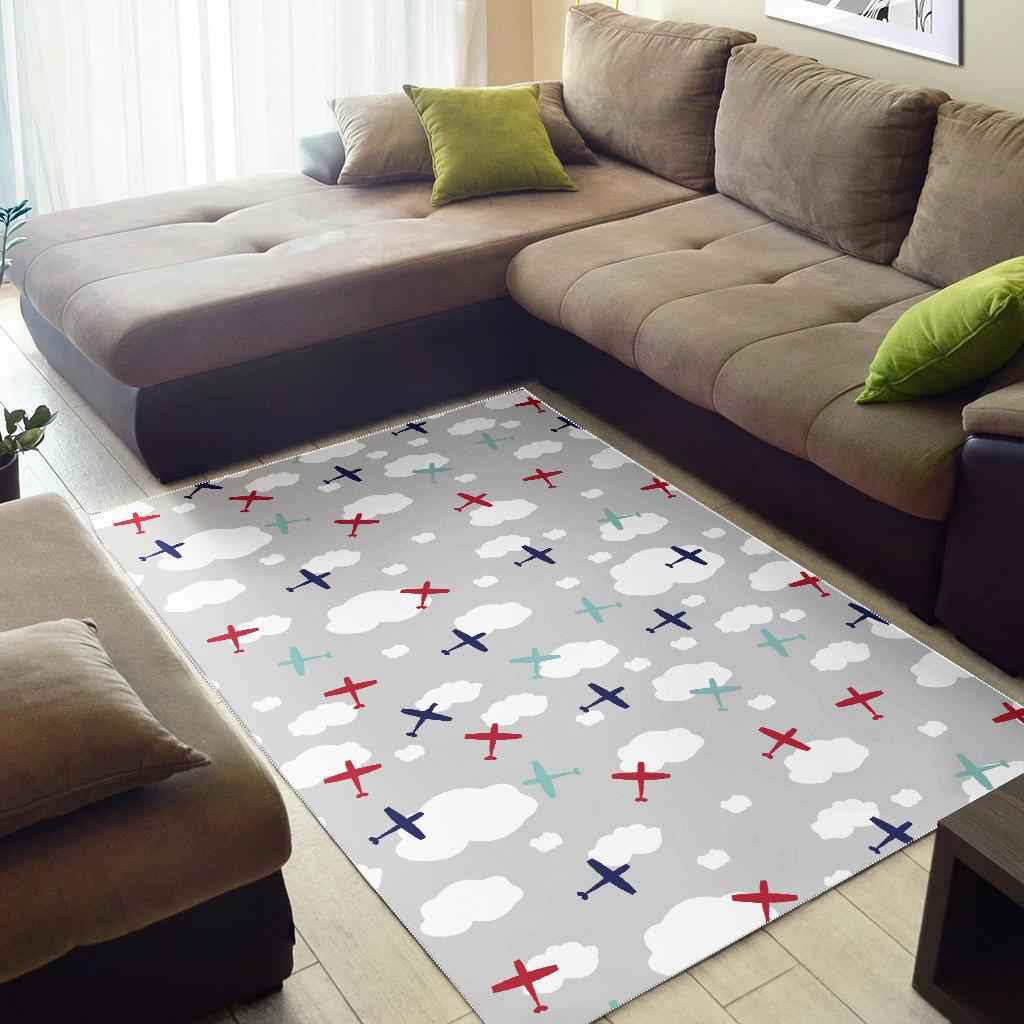 Airplane cloud grey background Area Rug