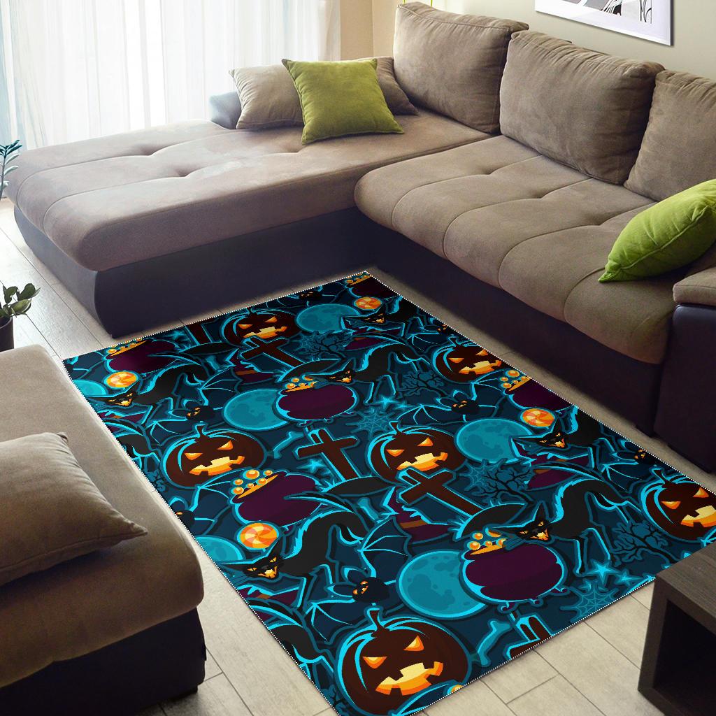 Halloween Pumpkin Cat Pattern Area Rug