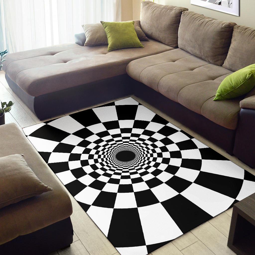 Tunnel Illusion Black and White Hole Area Rug