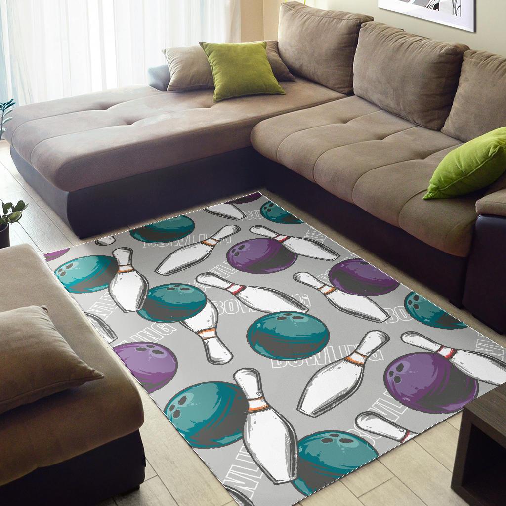 Bowling ball and pin gray background Area Rug