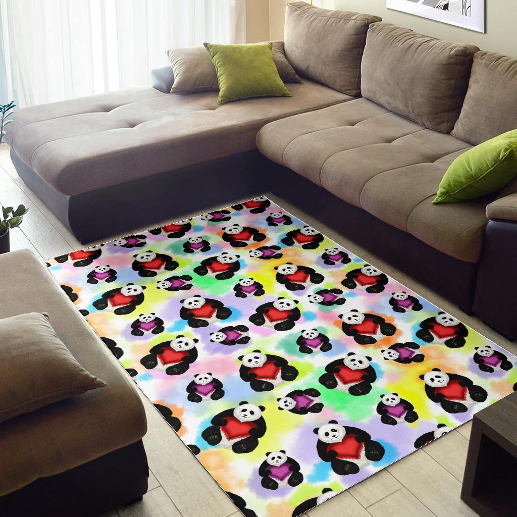Panda Cute Heart Pattern Area Rug