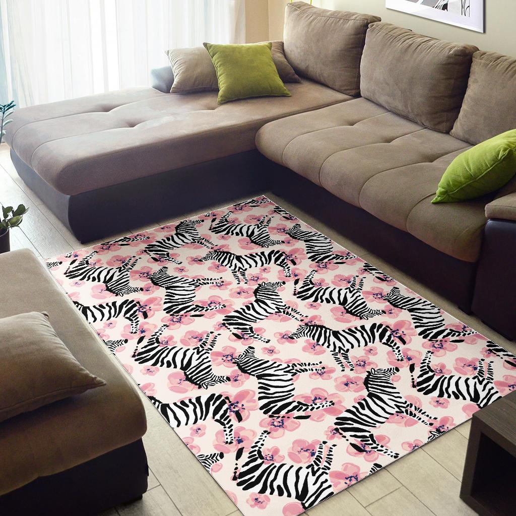 Zebra pink flower background Area Rug