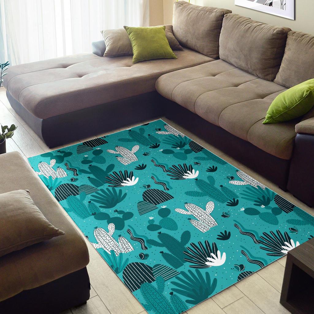 Green Cactus Pattern Area Rug