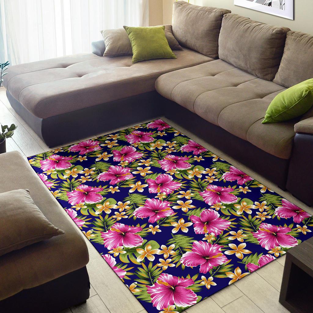 Pink Hibiscus Pattern Print Design HB027 Area Rugs