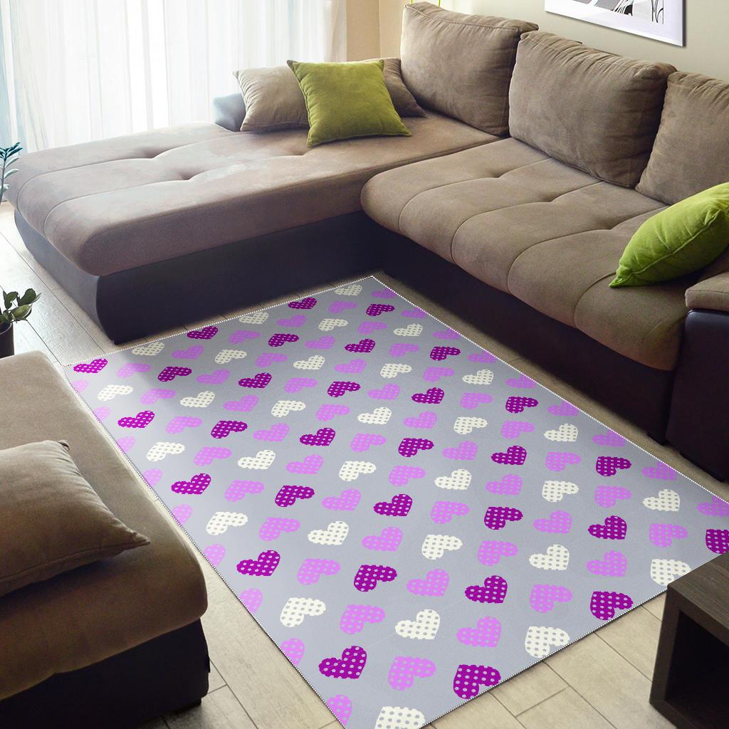 Heart Purple Pokka Dot Pattern Area Rug