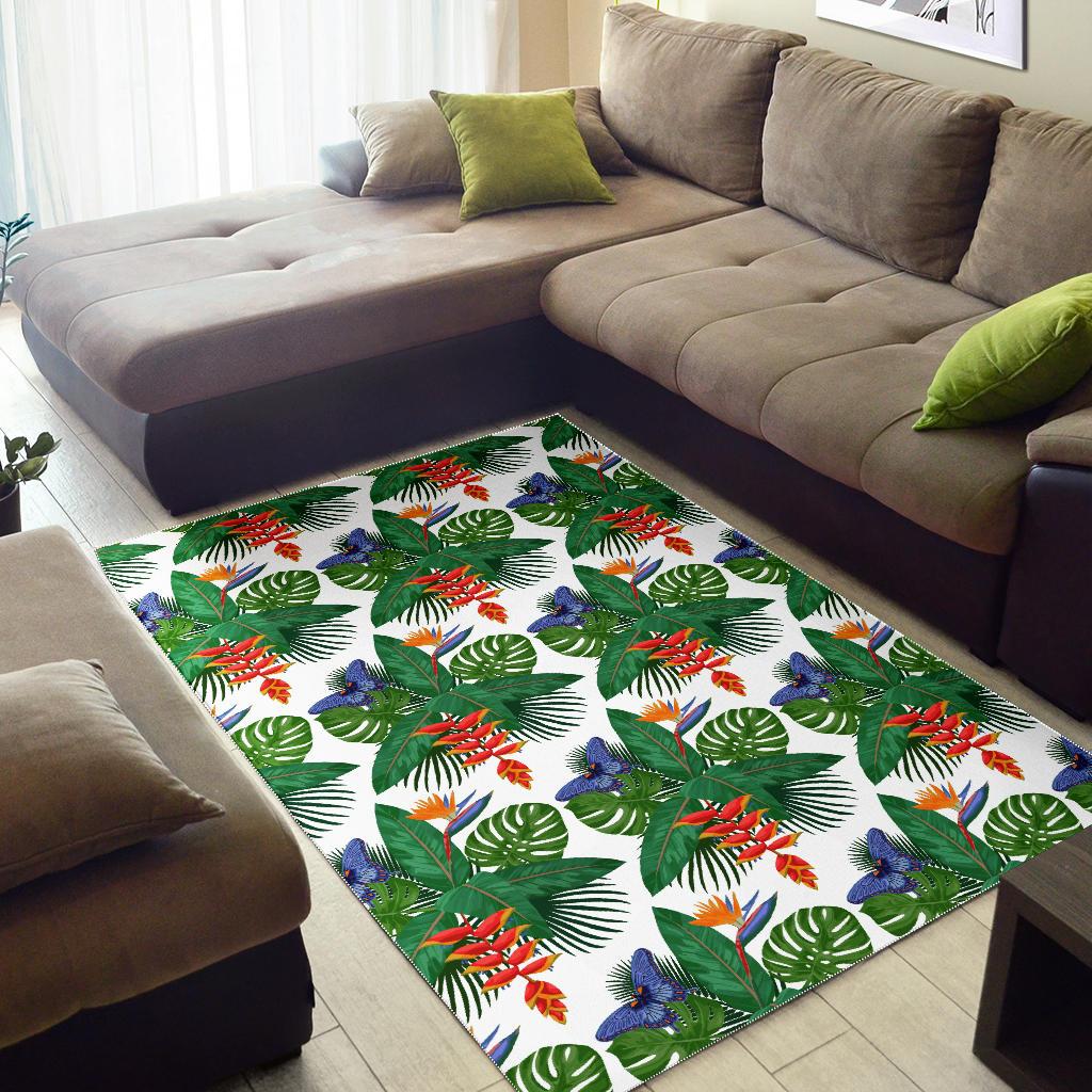 Heliconia Butterfly Leaves Pattern Area Rug