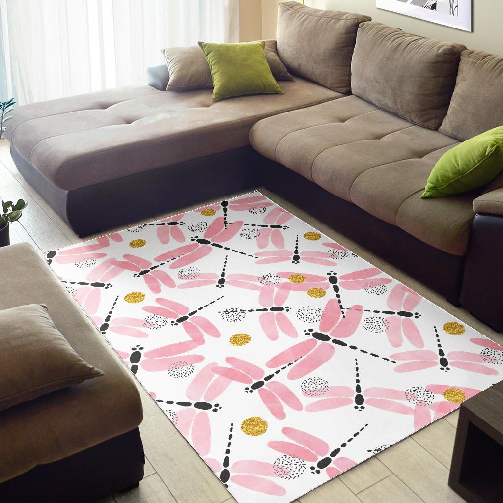 Pink Dragonfly Pattern Area Rug