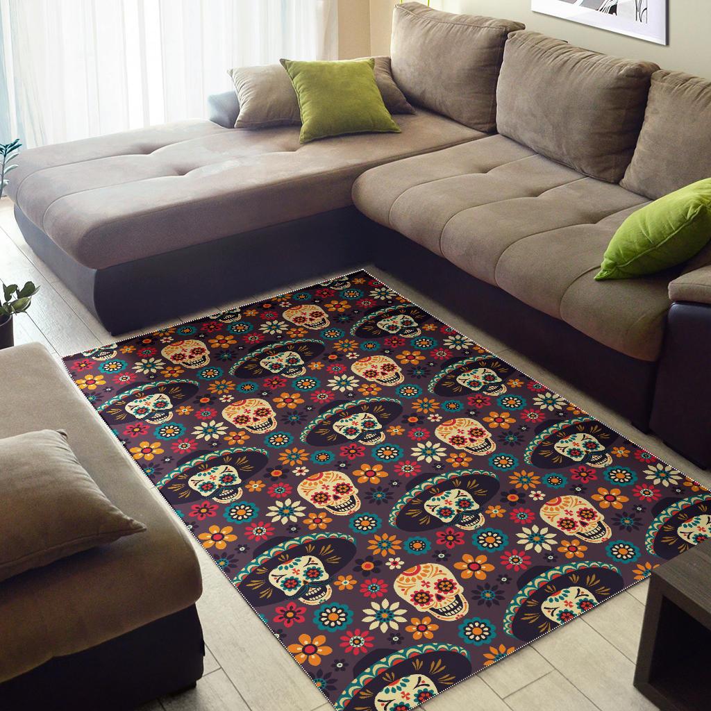 Sugar skulls flower maxican pattern Area Rug