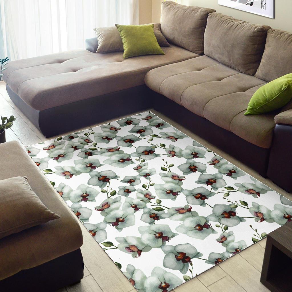 White Orchid Pattern Area Rug