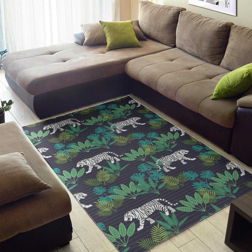white bengal tigers tropical plant Area Rug