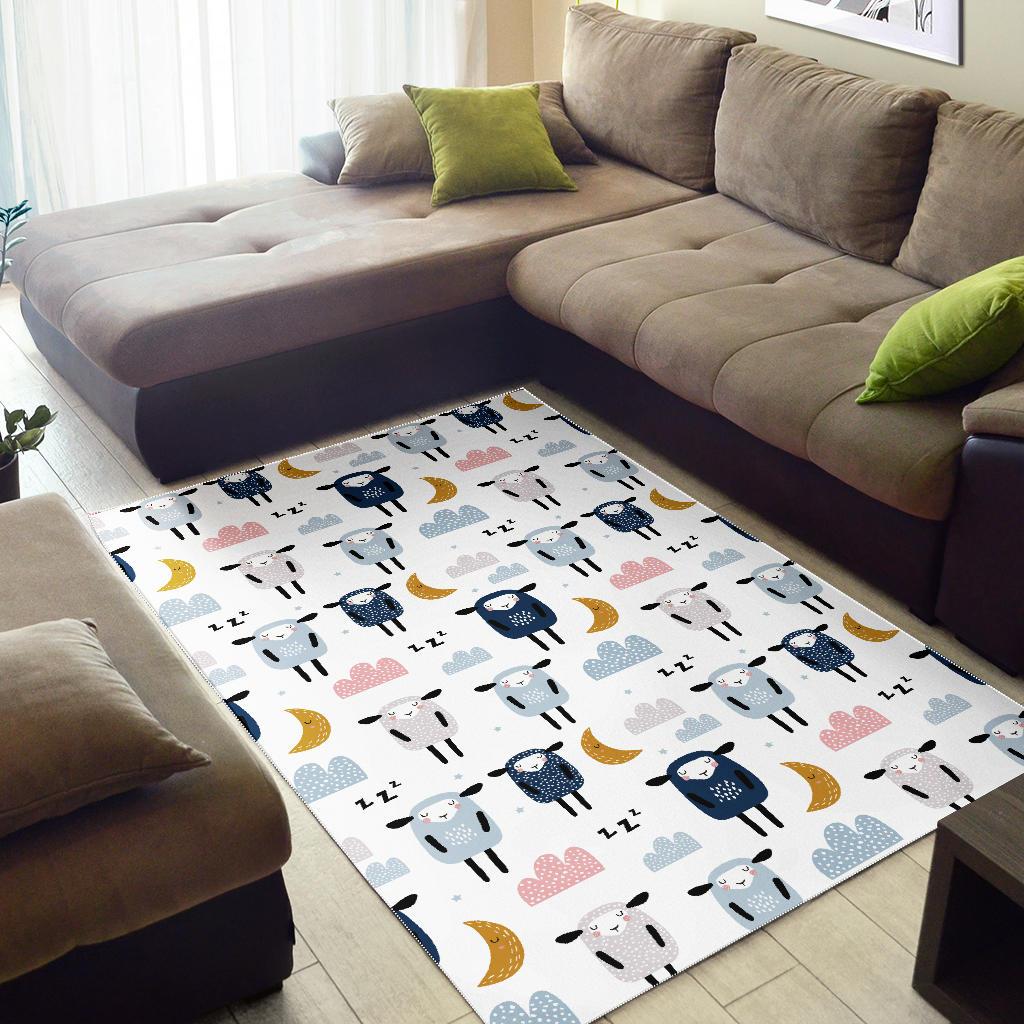 Cute sleeping sheep moon cloud pattern Area Rug