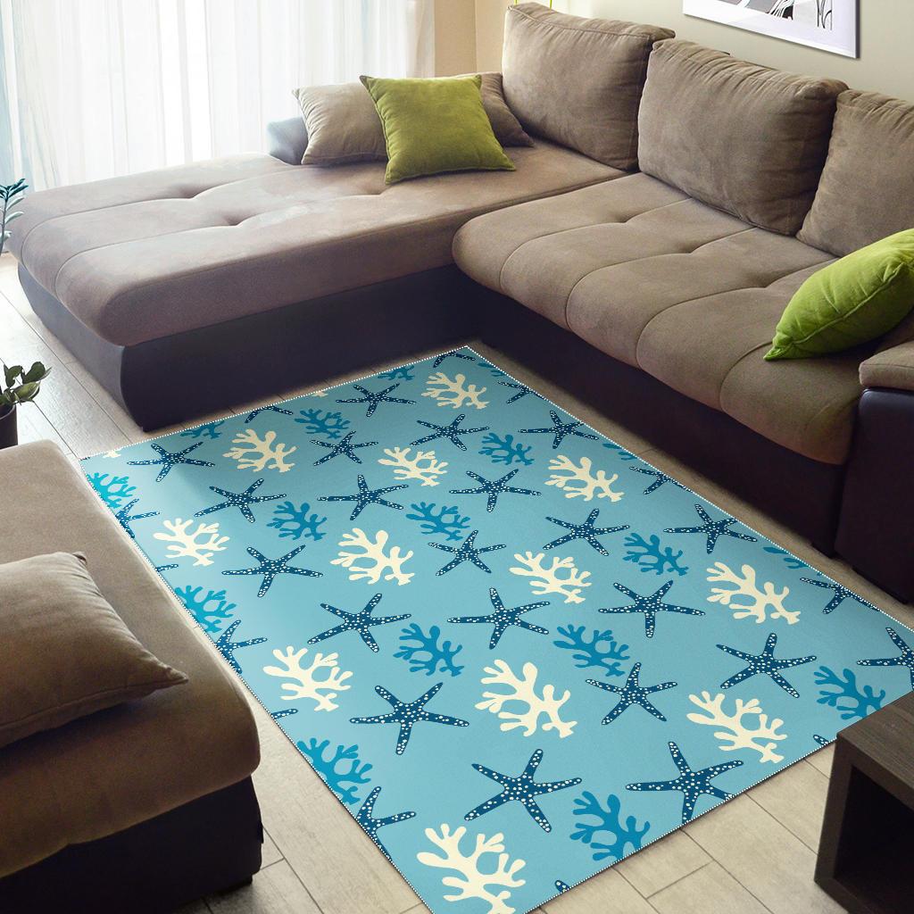 Blue starfish coral reef pattern Area Rug