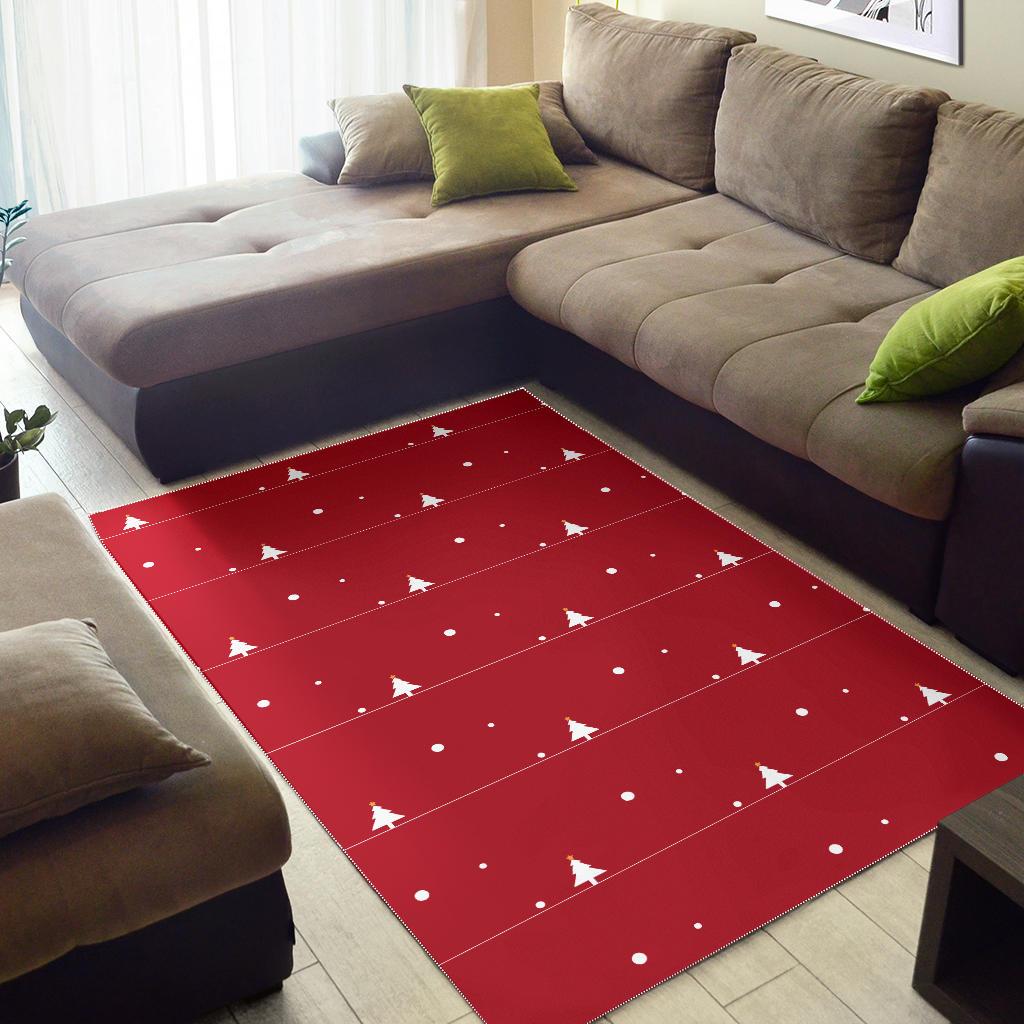 Christmas tree star snow red background Area Rug