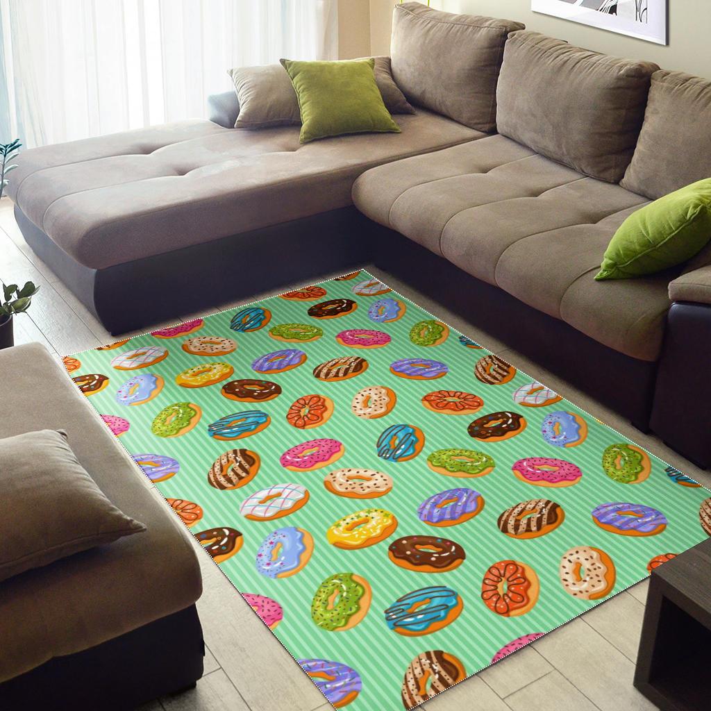 Colorful donut pattern green background Area Rug