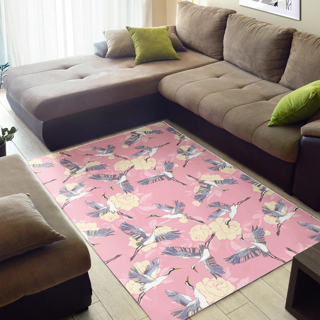 Japanese crane rose pattern Area Rug