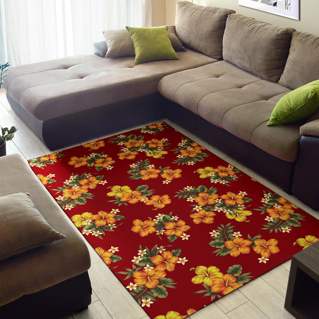 Orange Hibiscus Pattern Print Design HB026 Area Rugs