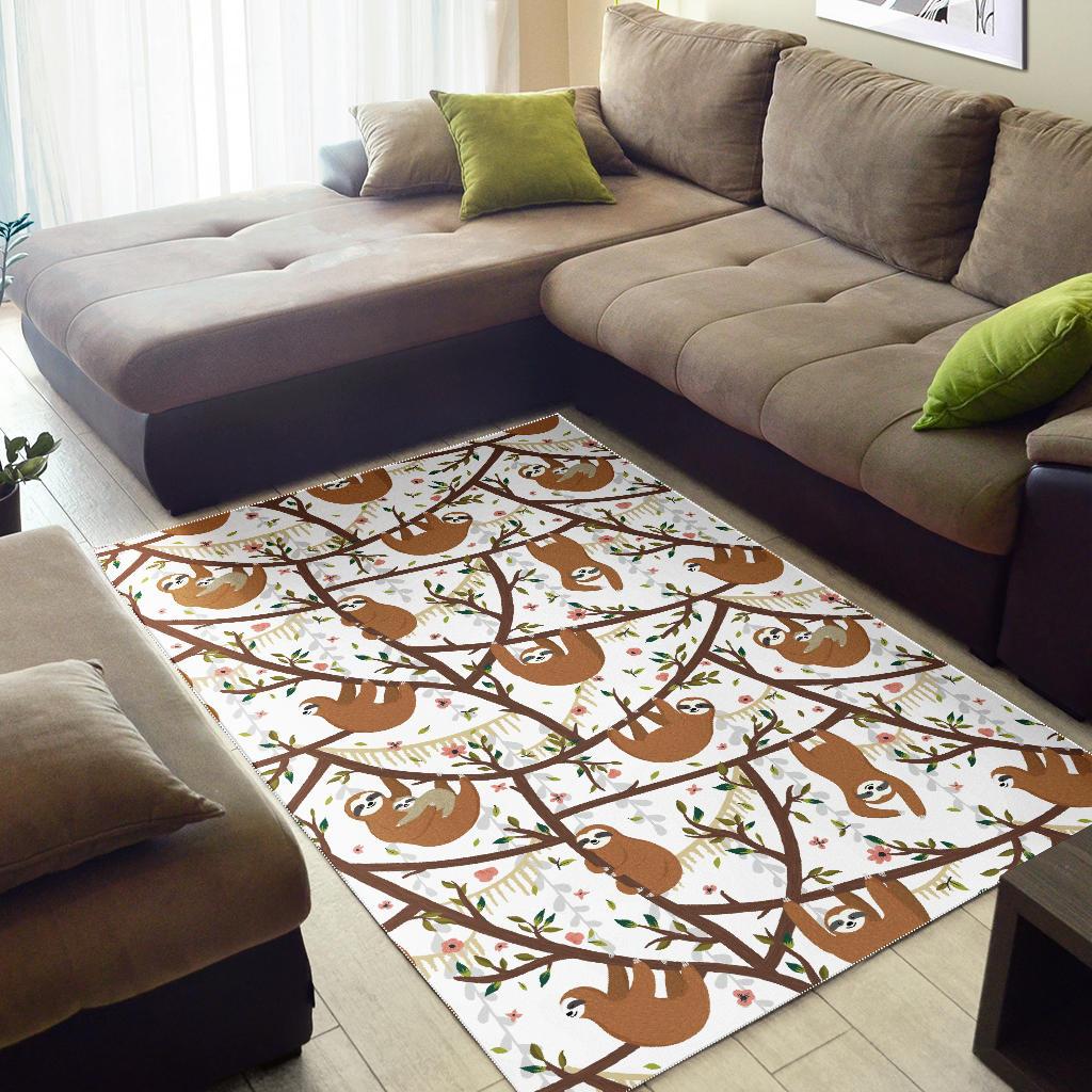 Sloths hanging on the tree pattern Area Rug