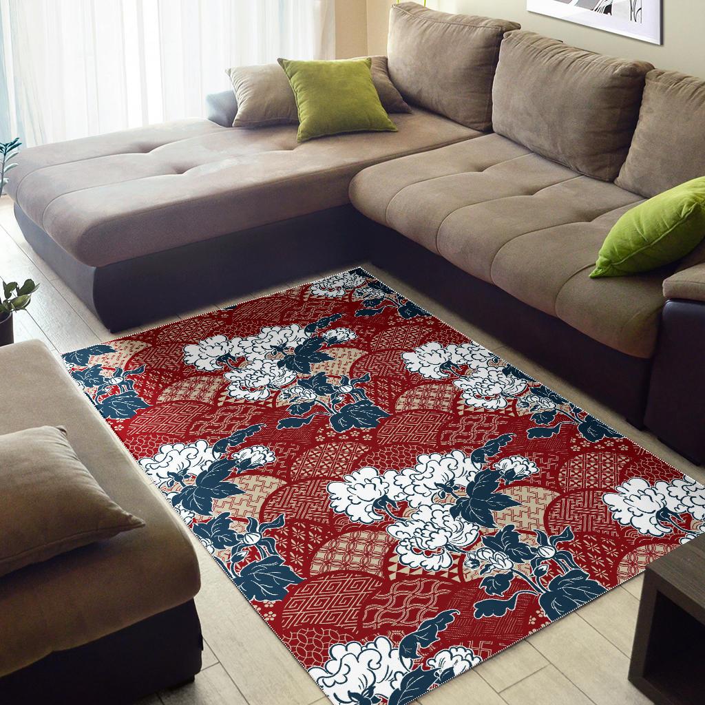 Red Theme Japanese Pattern Area Rug