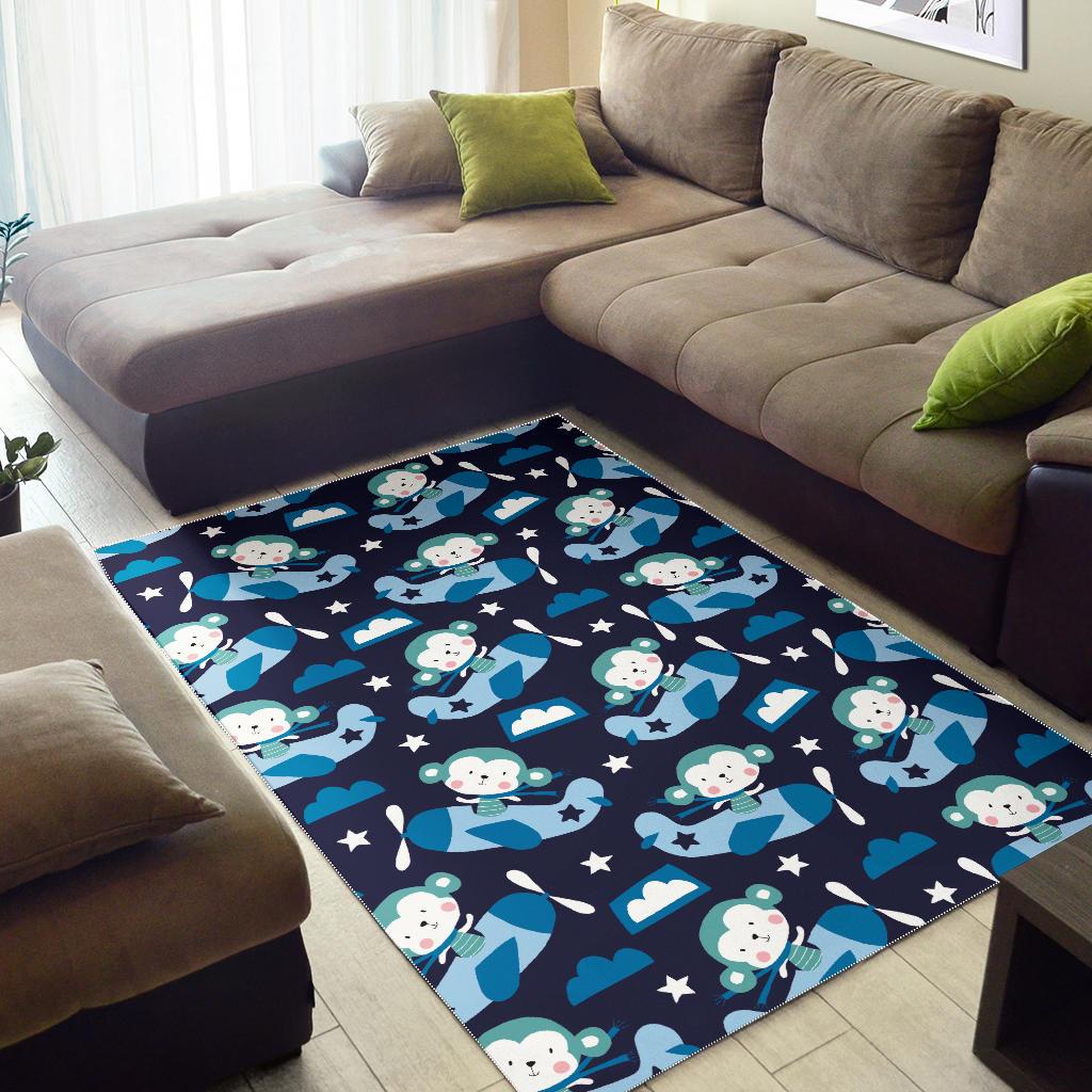 Monkey in Airplane Pattern Area Rug