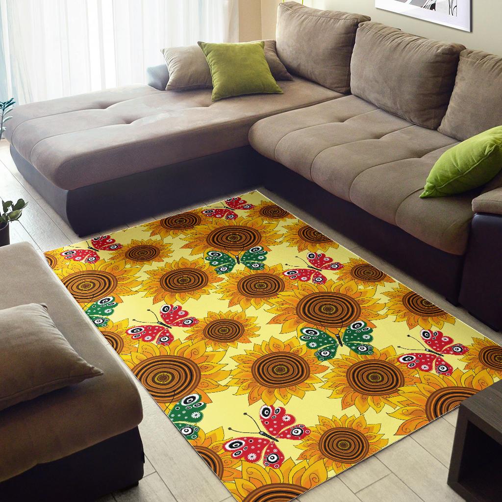 Sunflower Butterfly Pattern Area Rug