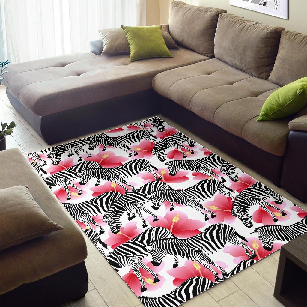 Zebra Red Hibiscus Pattern Area Rug