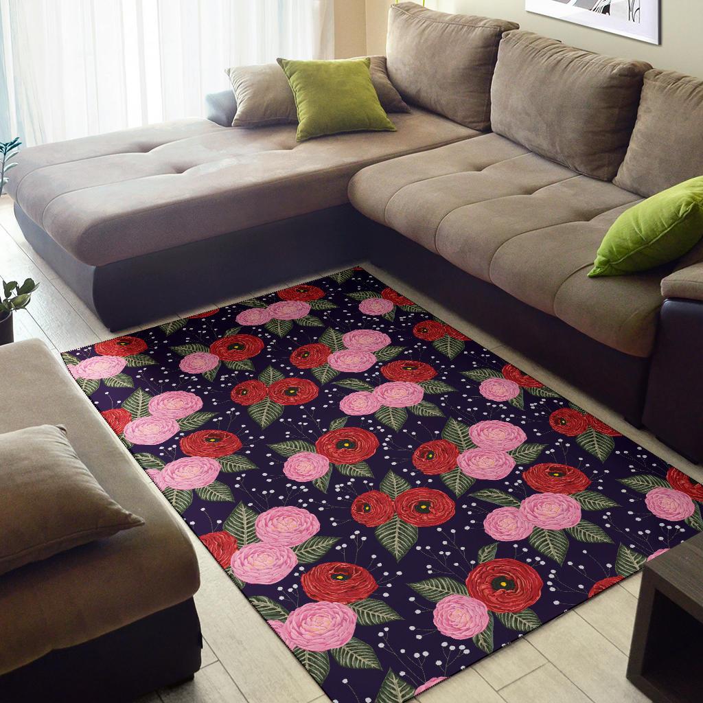 Camellia Pattern Print Design CM02 Area Rugs