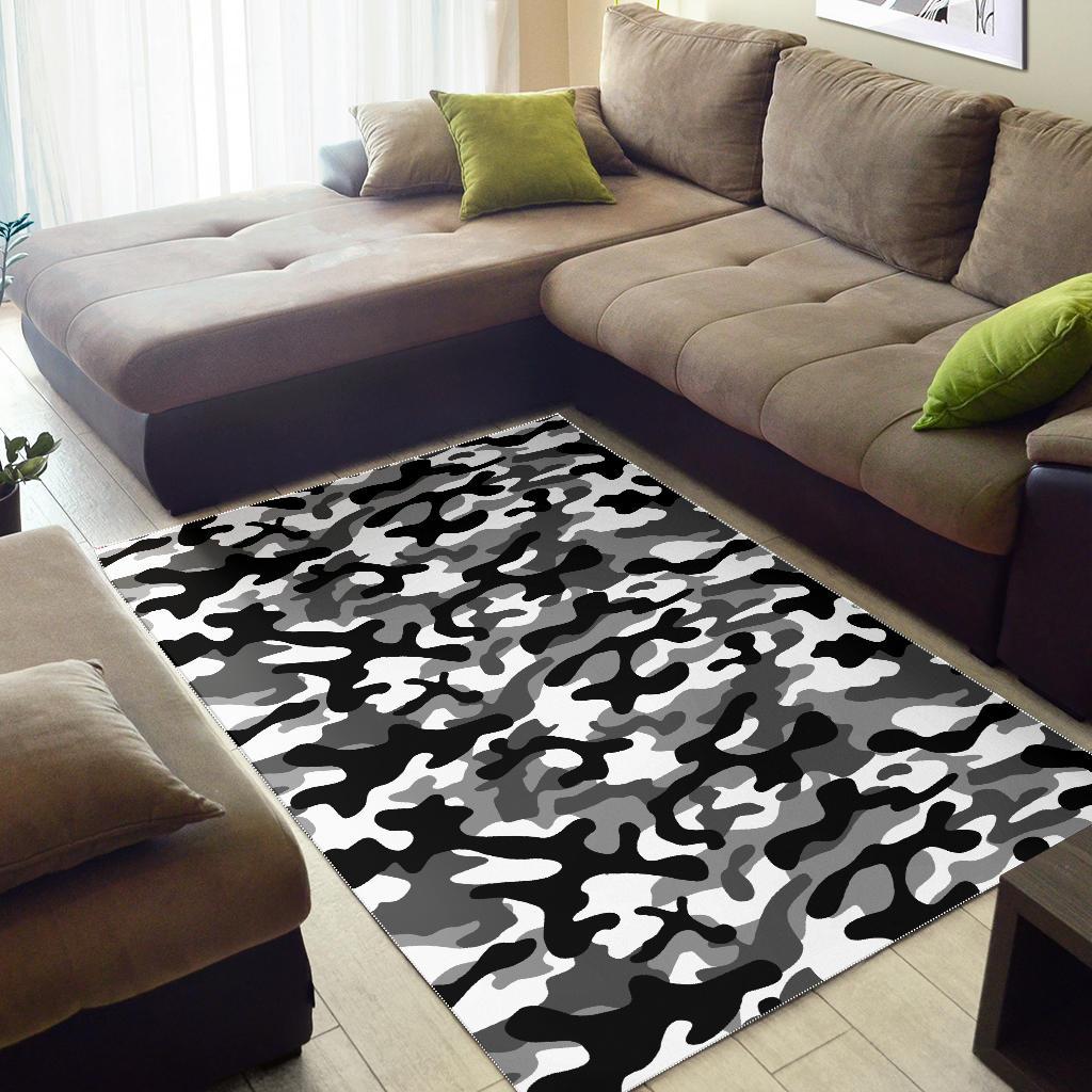 Black white camo camouflage pattern Area Rug