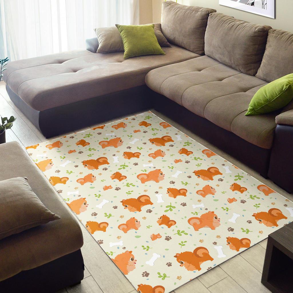 Cute brown pomeranian paw leave bone pattern Area Rug